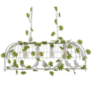 GloboStar® NEST 01403 Vintage Κρεμαστό Φωτιστικό Φιγούρα Πολύφωτο 4 x E27 IP20 Λευκό Μέταλλο με Πράσινο Πλαστικό - Μ103 x Π34 x Υ36.5cm