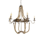 GloboStar® VICTORIAN 01404 Vintage Κρεμαστό Φωτιστικό Ανάρτηση Πολύφωτο 6 x E14 IP20 Χάλκινο Μέταλλο με Μπεζ Σχοινί - Μ85 x Π85 x Y85cm - Image 5