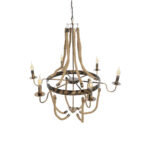 GloboStar® VICTORIAN 01404 Vintage Κρεμαστό Φωτιστικό Ανάρτηση Πολύφωτο 6 x E14 IP20 Χάλκινο Μέταλλο με Μπεζ Σχοινί - Μ85 x Π85 x Y85cm - Image 6