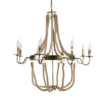 GloboStar® BAVARIAN 01405 Vintage Κρεμαστό Φωτιστικό Ανάρτηση Πολύφωτο 8 x E14 IP20 Μπρούτζινο Μέταλλο με Μπεζ Σχοινί - Μ87 x Π87 x Y80cm - Image 4