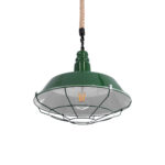GloboStar® CRANE 01408 Vintage Κρεμαστό Φωτιστικό Μονόφωτο Καμπάνα 1 x E27 IP20 Πράσινο & Λευκό Μέταλλο με Μπεζ Σχοινί - Μ36 x Π36 x Y31cm - Image 5