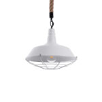 GloboStar® CRANE 01409 Vintage Κρεμαστό Φωτιστικό Μονόφωτο Καμπάνα 1 x E27 IP20 Λευκό Μεταλλο με Μπεζ Σχοινί - Μ36 x Π36 x Y31cm