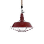 GloboStar® CRANE 01410 Vintage Κρεμαστό Φωτιστικό Μονόφωτο Καμπάνα 1 x E27 IP20 Μπορντό Κόκκινο & Λευκό Μεταλλο με Μπεζ Σχοινί - Μ36 x Π36 x Y31cm - Image 4