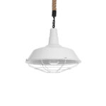 GloboStar® PUPPET 01412 Vintage Κρεμαστό Φωτιστικό Μονόφωτο Καμπάνα 1 x E27 IP20 Λευκό Μεταλλο με Μπεζ Σχοινί - Μ36 x Π36 x Y31cm