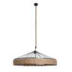 GloboStar® SAHARA 01416 Moντέρνο Κρεμαστό Φωτιστικό Καπέλο Μονόφωτο 1 x E27 IP20 Μαύρο Μέταλλο με Μπεζ Σχοινί - Μ80 x Π80 x Y25cm - Image 3