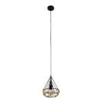 GloboStar® FLUTED 01421 Vintage Κρεμαστό Φωτιστικό Πλέγμα Μονόφωτο 1 x E27 IP20 Μαύρο Μέταλλο με Μπεζ Σχοινί - Μ25 x Π25 x Y24cm