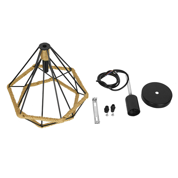 GloboStar® FLUTED 01421 Vintage Κρεμαστό Φωτιστικό Πλέγμα Μονόφωτο 1 x E27 IP20 Μαύρο Μέταλλο με Μπεζ Σχοινί - Μ25 x Π25 x Y24cm - Image 8