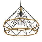 GloboStar® FLUTED 01422 Vintage Κρεμαστό Φωτιστικό Πλέγμα Μονόφωτο 1 x E27 IP20 Μαύρο Μέταλλο με Μπεζ Σχοινί - Μ50 x Π50 x Y44cm - Image 3