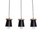 GloboStar® LANA 01425 Μοντέρνο Κρεμαστό Φωτιστικό Κύλινδρος Τρίφωτο 3 x E27 IP20 Μαύρο Μέταλλο με Καρυδί Ξύλο - Μ60 x Π13 x Υ18cm - Image 3