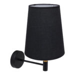 GloboStar® LYDFORD 01432 Μοντέρνο Επιτοίχιο Φωτιστικό Απλίκα Μονόφωτο 1 x E27 IP20 Μαύρο Ύφασμα, Μαύρο Μέταλλο με Μπέζ Ξύλο - Μ20 x Π28 x Υ36cm - Image 3