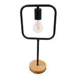 GloboStar® HONOR SQUARE 01435 Μοντέρνο Επιτραπέζιο Φωτιστικό Πορτατίφ Μονόφωτο Μαύρο Μεταλλικό με Ξύλινη Βάση Δρυς Μ20 x Π20 x Υ42cm - Image 2