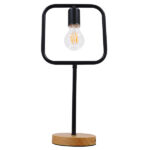 GloboStar® HONOR SQUARE 01435 Μοντέρνο Επιτραπέζιο Φωτιστικό Πορτατίφ Μονόφωτο Μαύρο Μεταλλικό με Ξύλινη Βάση Δρυς Μ20 x Π20 x Υ42cm - Image 3