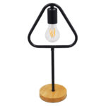 GloboStar® HONOR TRIANGLE 01436 Μοντέρνο Επιτραπέζιο Φωτιστικό Πορτατίφ Μονόφωτο Μαύρο Μεταλλικό με Ξύλινη Βάση Δρυς Μ20 x Π20 x Υ40cm - Image 2