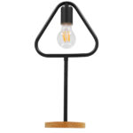 GloboStar® HONOR TRIANGLE 01436 Μοντέρνο Επιτραπέζιο Φωτιστικό Πορτατίφ Μονόφωτο Μαύρο Μεταλλικό με Ξύλινη Βάση Δρυς Μ20 x Π20 x Υ40cm - Image 3