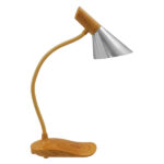 GloboStar® DRAPER 01438 Επαναφορτιζόμενο USB Φωτιστικό Γραφείου LED 6 Watt Μονόφωτο Μεταλλικό σε Απόχρωση Ξύλου με Ασημί Καπέλο Λευκό Ημέρας 4500K Dimmable - Image 2