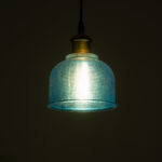 GloboStar® SEGRETO 01452 Vintage Κρεμαστό Φωτιστικό Μονόφωτο Καμπάνα 1 x E27 IP20 Μπλε Γυαλί με Χρυσό Μέταλλο - Μ14 x Π14 x Υ18cm - Image 2