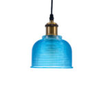 GloboStar® SEGRETO 01452 Vintage Κρεμαστό Φωτιστικό Μονόφωτο Καμπάνα 1 x E27 IP20 Μπλε Γυαλί με Χρυσό Μέταλλο - Μ14 x Π14 x Υ18cm - Image 4