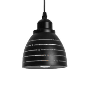 GloboStar® COOLIE 01483 Μοντέρνο Κρεμαστό Φωτιστικό Μονόφωτο Καμπάνα 1 x E27 IP20 Μαύρο & Ασημί Μέταλλο - Μ12.5 x Π12.5 x Υ11.5cm