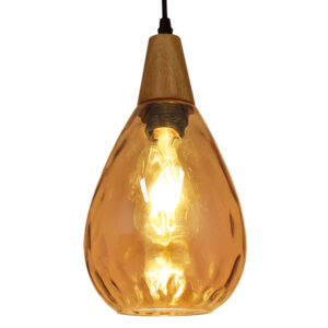 GloboStar® NOAH 01490 Μοντέρνο Κρεμαστό Φωτιστικό Ανάρτηση Μονόφωτο 1 x E27 IP20 Μελί Γυαλί με Μπεζ Ξύλο - Μ16 x Π16 x Υ30cm