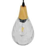 GloboStar® NOAH 01491 Μοντέρνο Κρεμαστό Φωτιστικό Ανάρτηση Μονόφωτο 1 x E27 IP20 Διάφανο Γυαλί με Μπεζ Ξύλο - Μ16 x Π16 x Υ30cm - Image 2