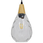 GloboStar® NOAH 01491 Μοντέρνο Κρεμαστό Φωτιστικό Ανάρτηση Μονόφωτο 1 x E27 IP20 Διάφανο Γυαλί με Μπεζ Ξύλο - Μ16 x Π16 x Υ30cm - Image 3
