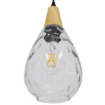 GloboStar® NOAH 01491 Μοντέρνο Κρεμαστό Φωτιστικό Ανάρτηση Μονόφωτο 1 x E27 IP20 Διάφανο Γυαλί με Μπεζ Ξύλο - Μ16 x Π16 x Υ30cm - Image 4