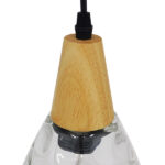 GloboStar® NOAH 01491 Μοντέρνο Κρεμαστό Φωτιστικό Ανάρτηση Μονόφωτο 1 x E27 IP20 Διάφανο Γυαλί με Μπεζ Ξύλο - Μ16 x Π16 x Υ30cm - Image 5