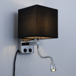 GloboStar® ELEGANT 01494 Μοντέρνο Επιτοίχιο Φωτιστικό Απλίκα με LED Βραχίονα Δίφωτο 1 x E27 IP20 Μαύρο Ύφασμα με Ασημί Μέταλλο - Μ17 x Π21 x Υ43cm - Image 2