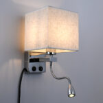 GloboStar® ELEGANT 01495 Μοντέρνο Επιτοίχιο Φωτιστικό Απλίκα με LED Βραχίονα Δίφωτο 1 x E27 IP20 Λευκό Ύφασμα με Ασημί Μέταλλο - Μ17 x Π21 x Υ43cm - Image 2