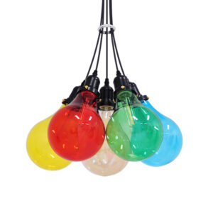 GloboStar® PARTY 01508 Μοντέρνο Κρεμαστό Φωτιστικό Ανάρτηση Πολύφωτο 5 x E27 IP20 Πολύχρωμο Γυαλί - Μ41 x Π41 x Υ30cm