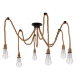 GloboStar® ATROX 01547 Vintage Φωτιστικό Ανάρτηση Πολύφωτο 6 x E27 IP20 Μπεζ Σχοινί - 6 x 2 Μέτρα