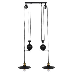 GloboStar® CARILO 01550 Vintage Κρεμαστό Φωτιστικό Ανάρτηση Δίφωτο 2 x E27 IP20 Μαύρο & Χρυσό Μέταλλο - Μ72 x Π26 x Υ120cm
