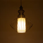 GloboStar® LILY 01558 Vintage Κρεμαστό Φωτιστικό Πλέγμα Μονόφωτο 1 x E27 IP20 Μαύρο Μέταλλο με Λευκό Ύφασμα - Μ43 x Π43 x Υ55cm - Image 2