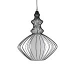 GloboStar® LILY 01558 Vintage Κρεμαστό Φωτιστικό Πλέγμα Μονόφωτο 1 x E27 IP20 Μαύρο Μέταλλο με Λευκό Ύφασμα - Μ43 x Π43 x Υ55cm - Image 4