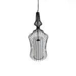 GloboStar® LILY 01559 Vintage Κρεμαστό Φωτιστικό Πλέγμα Μονόφωτο 1 x E27 IP20 Μαύρο Μέταλλο με Λευκό Ύφασμα - Μ25 x Π25 x Υ61cm - Image 5