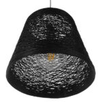 GloboStar® PLAYROOM 01563 Vintage Κρεμαστό Φωτιστικό Καπέλο Μονόφωτο 1 x E27 IP20 Μαύρο Rattan - Μ32 x Π32 x Υ27cm - Image 4