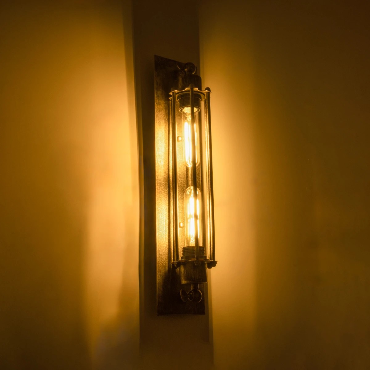 GloboStar® BESPOKE 01566 Vintage Επιτοίχιο Φωτιστικό Απλίκα Δίφωτο 2 x E27 IP20 Μπρούτζινο Μέταλλο - Μ9.5 x Π10 x Υ47cm - Image 2