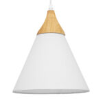GloboStar® SHADE TEXTILE 01577 Μοντέρνο Κρεμαστό Φωτιστικό Καμπάνα Μονόφωτο 1 x E27 IP20 Λευκό Ύφασμα με Μπεζ Ξύλο - Μ25 x Π25 x Υ30cm