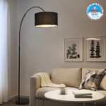 GloboStar® IMPERIAL 01587 Μοντέρνο Επιδαπέδιο Φωτιστικό Μονόφωτο 1 x E27 IP20 Μαύρο Μέταλλο, Μαύρο Ύφασμα με Μαύρο Μάρμαρο - Μ38 x Π38 x Υ172cm