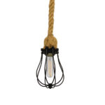 GloboStar® CAMBER 01594 Vintage Κρεμαστό Φωτιστικό Πλέγμα Μονόφωτο 1 x E27 IP20 Μαύρο Μέταλλο με Μπεζ Σχοινί - Μ11 x Π11 x Υ25cm - Image 2