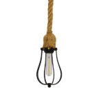 GloboStar® CAMBER 01594 Vintage Κρεμαστό Φωτιστικό Πλέγμα Μονόφωτο 1 x E27 IP20 Μαύρο Μέταλλο με Μπεζ Σχοινί - Μ11 x Π11 x Υ25cm - Image 3
