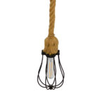 GloboStar® CAMBER 01594 Vintage Κρεμαστό Φωτιστικό Πλέγμα Μονόφωτο 1 x E27 IP20 Μαύρο Μέταλλο με Μπεζ Σχοινί - Μ11 x Π11 x Υ25cm - Image 4