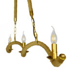 GloboStar® LUXOR 01598 Vintage Κρεμαστό Φωτιστικό Ανάρτηση Τρίφωτο 3 x E14 IP20 Χρυσό Μέταλλο με Μπεζ Σχοινί - Μ75 x Π13 x Y18cm - Image 2