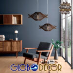 GloboStar® SASSO 01602 Boho Κρεμαστό Φωτιστικό Πλέγμα Μονόφωτο 1 x E27 IP20 Καφέ Ξύλο - Μ50 x Π50 x Y23cm - Image 7