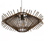 GloboStar® SASSO 01602 Boho Κρεμαστό Φωτιστικό Πλέγμα Μονόφωτο 1 x E27 IP20 Καφέ Ξύλο - Μ50 x Π50 x Y23cm - Image 4
