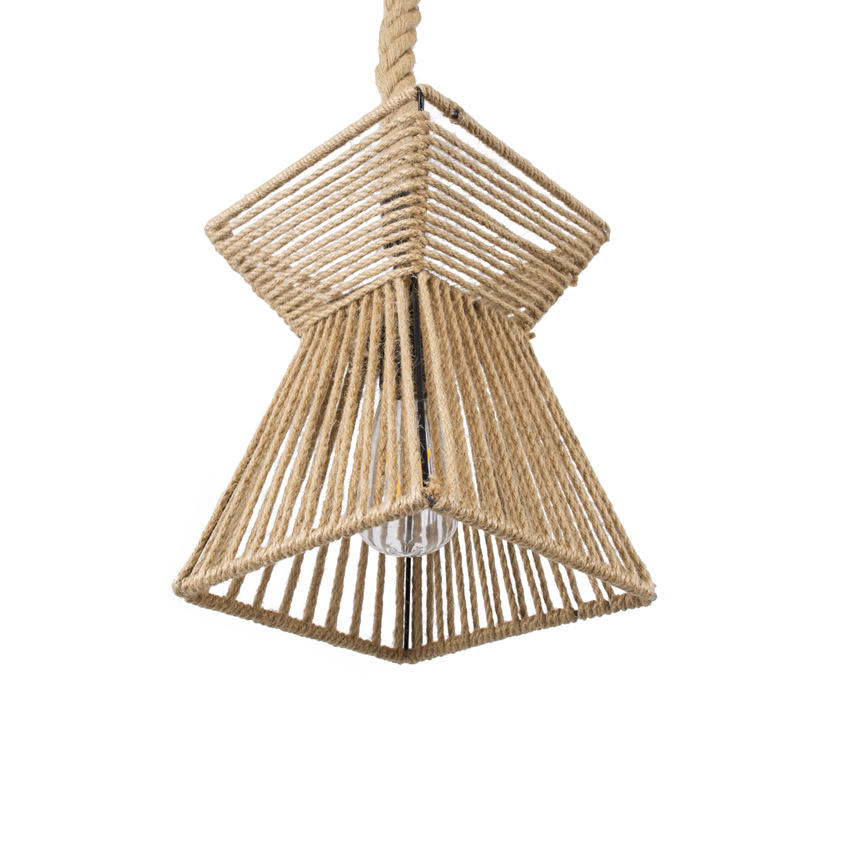 GloboStar® ROUGE 01611 Boho Κρεμαστό Φωτιστικό Πλέγμα Μονόφωτο 1 x E27 IP20 Μπεζ Σχοινί - Μ21 x Π21 x Y27cm - Image 5