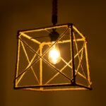 GloboStar® POLISHED 01616 Vintage Κρεμαστό Φωτιστικό Πλέγμα Μονόφωτο 1 x E27 IP20 Μαύρο Μέταλλο με Μπεζ Σχοινί - Μ30 x Π28 x Υ30cm - Image 2