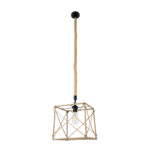 GloboStar® POLISHED 01616 Vintage Κρεμαστό Φωτιστικό Πλέγμα Μονόφωτο 1 x E27 IP20 Μαύρο Μέταλλο με Μπεζ Σχοινί - Μ30 x Π28 x Υ30cm - Image 3