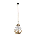 GloboStar® CONICAL 01617 Vintage Κρεμαστό Φωτιστικό Πλέγμα Μονόφωτο 1 x E27 IP20 Μαύρο Μέταλλο με Μπεζ Σχοινί - Μ30 x Π30 x Υ40cm - Image 3