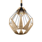 GloboStar® CONICAL 01617 Vintage Κρεμαστό Φωτιστικό Πλέγμα Μονόφωτο 1 x E27 IP20 Μαύρο Μέταλλο με Μπεζ Σχοινί - Μ30 x Π30 x Υ40cm - Image 5